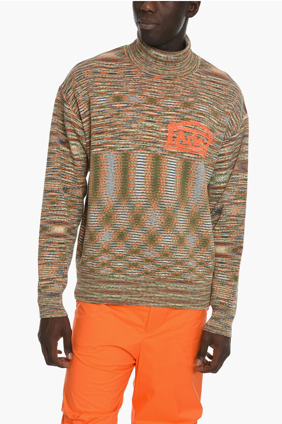 Aries Temple Space Turtleneck Sweater With Logo In Multi