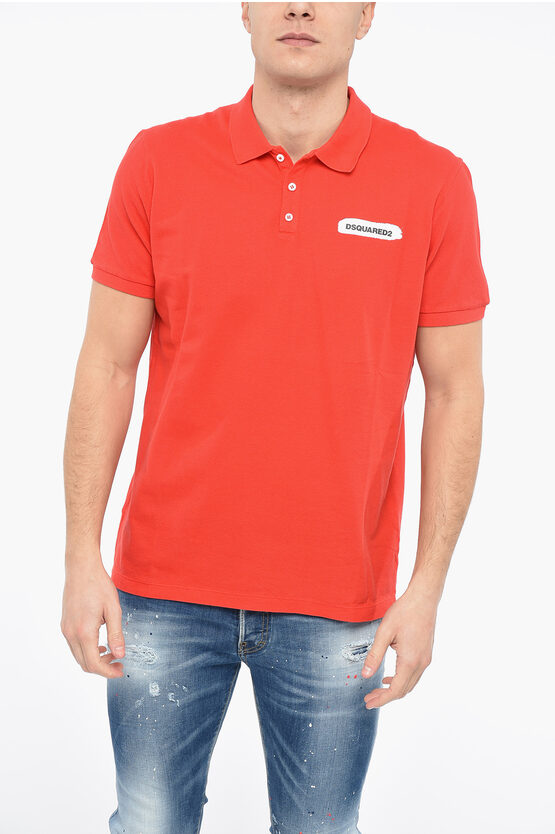 Dsquared2 Tennis Polo Shirt With Paint Effect Logo In Red
