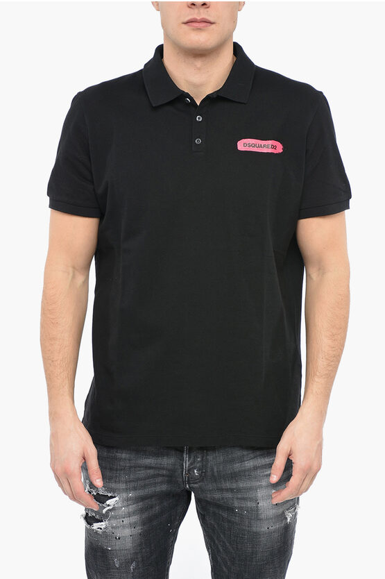 Dsquared2 Tennis Polo Shirt With Paint Effect Logo In Black