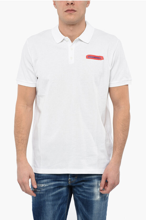 Dsquared2 Tennis Polo Shirt With Paint Effect Logo In White