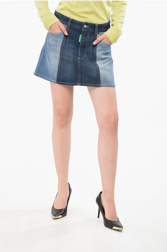 Dsquared2 Teo-tone Denim Olop Miniskirt With Logoed Button Grösse 38 In Blue