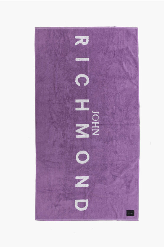 JOHN RICHMOND TERRY-COTTON KAITOS BEACHTOWEL WITH LOGO MAXI 