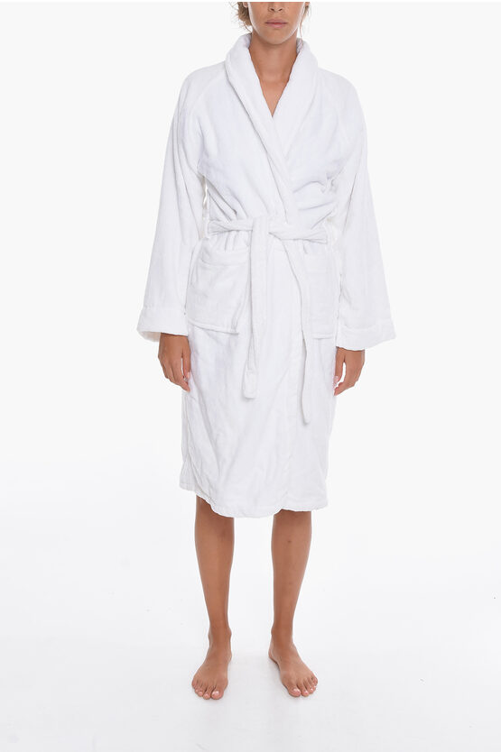 Chiara Ferragni Terry-cotton Suite Bathrobe With Embroidery And Belt In White