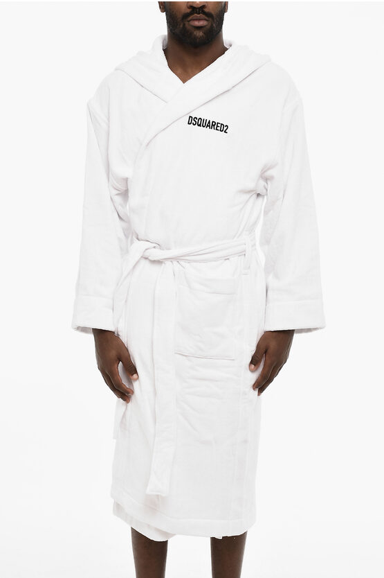 Dsquared2 Terry Cottton Bathrobe With Belt And Embroidery Logo