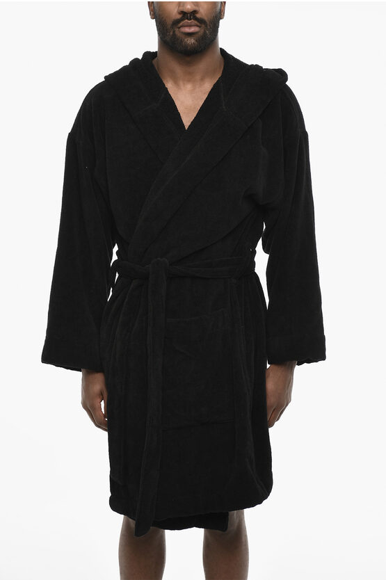 Dsquared2 Terry Cottton Bathrobe With Belt And Hood