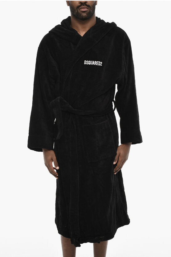 Dsquared2 Terry Cottton Bathrobe With Belt And Logo