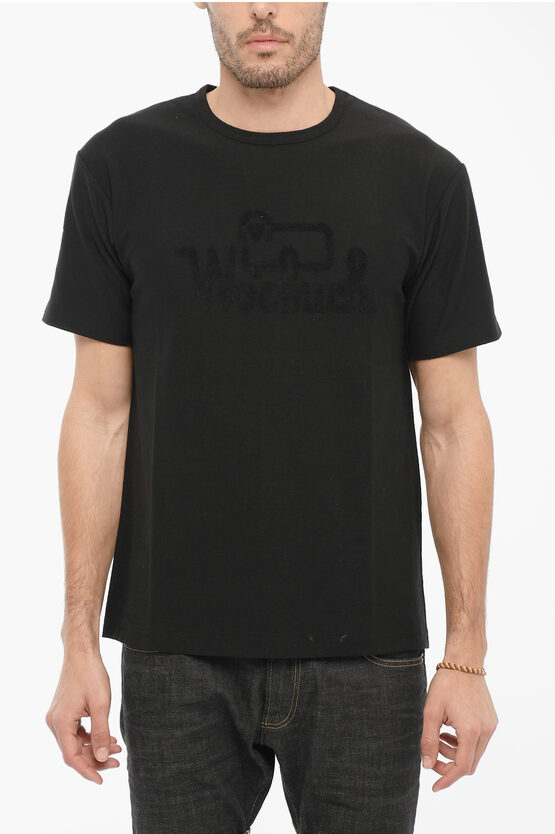 Woolrich Terry-logo Crew-neck T-shirt In Black
