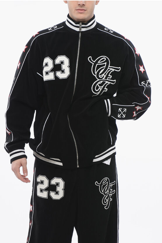 Off-white Nylon Varsity Jacket With Frontal Logo Patch