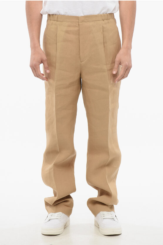 Fendi Textile Paper Pants With Elastic Waistband In Brown