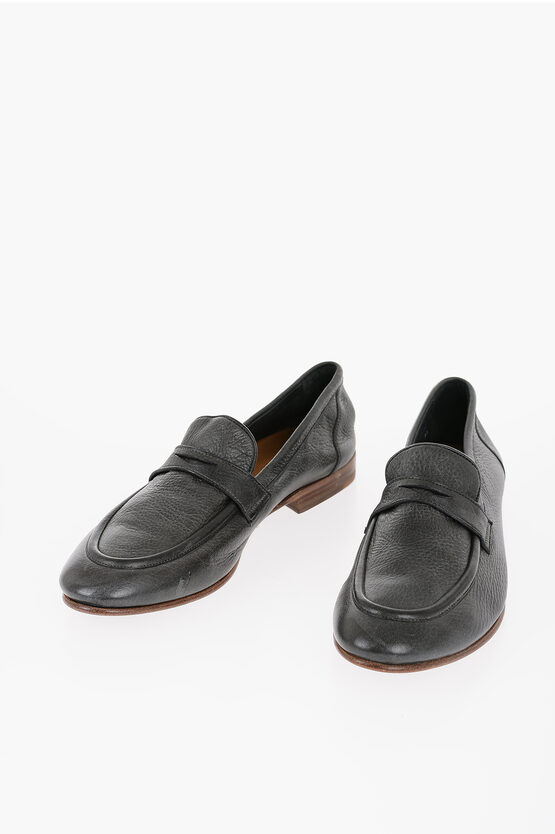 Shop Corneliani Textured Deer Leather Penny Loafers