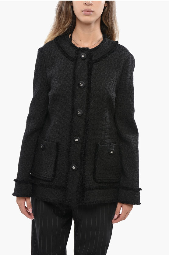 Dolce & Gabbana Textured Fabric Blazer With Logoed Buttons In Black
