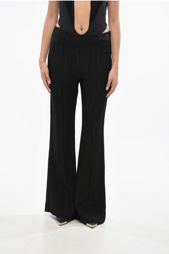 Ganni Textured Fabric Palazzo Pants In Black
