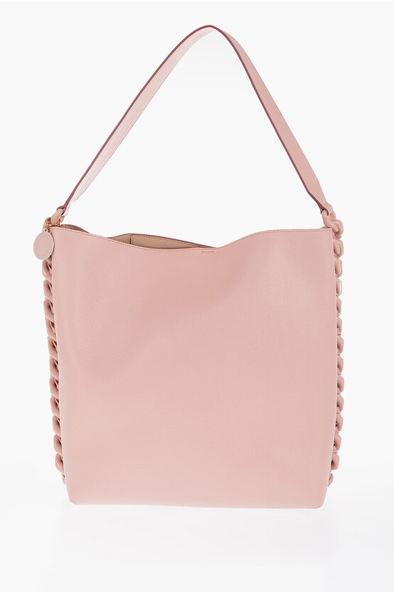 Stella Mccartney Textured Faux Leather Tote Bag With Side Chain In Pink