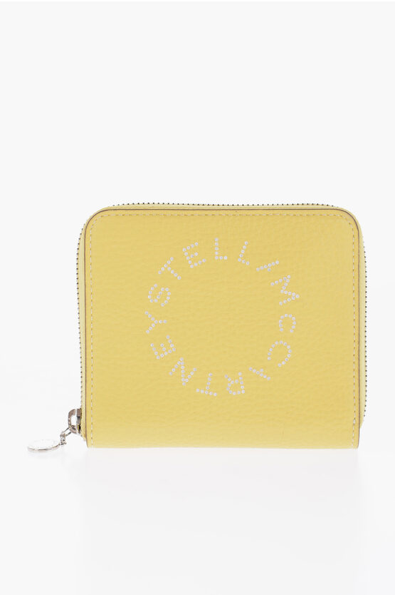 Stella Mccartney Textured Faux Leather Wallet With Zip Closure In Yellow