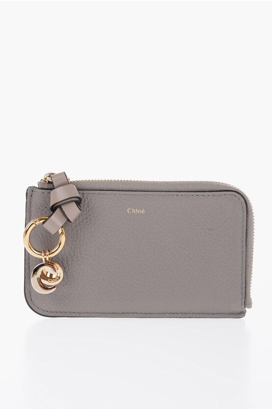 Chloé Textured Leather Alphabet Card Holder In Gray