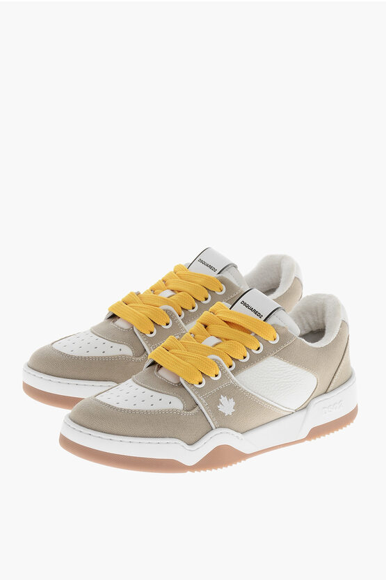 Dsquared2 Textured Leather And Fabric Spiker Low-top Sneakers With Con In White