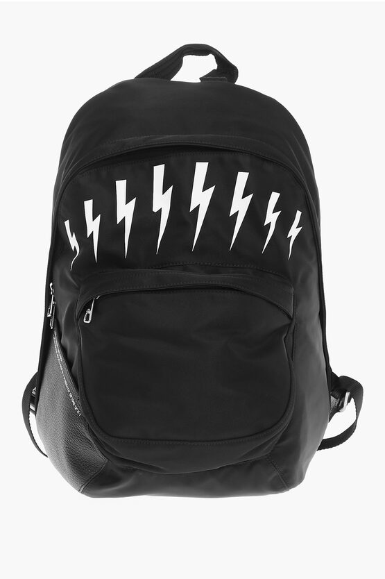 Neil Barrett Textured Leather And Nylon Thunderbolts Backpack