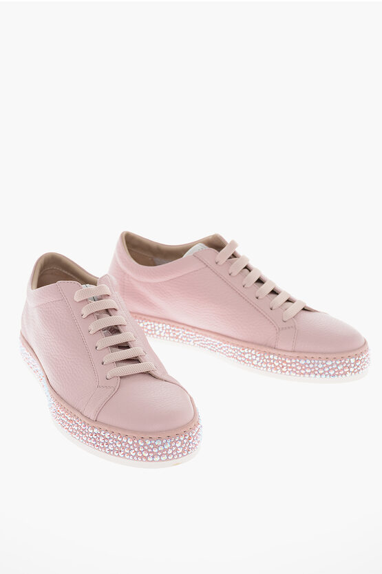 Shop Le Silla Textured Leather Andrea Sneakers With Crystals