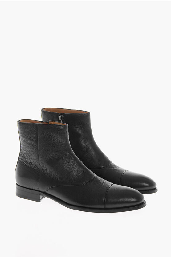 Shop Testoni Textured Leather Ankle Boots With Zip