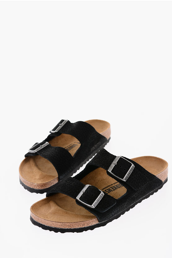Birkenstock Textured Leather Ar Zona Bs Sandals With Double Buckle In Black