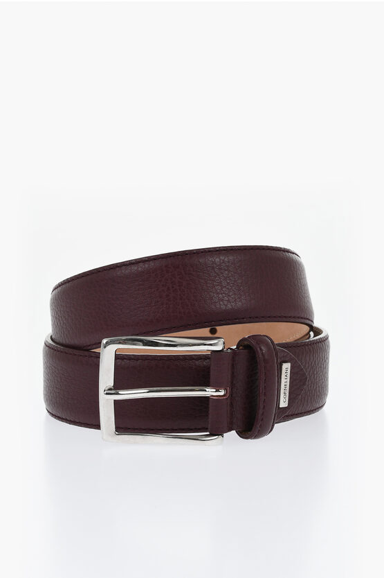 Corneliani Textured Leather Belt With Silver-tone Logo 35mm In Brown