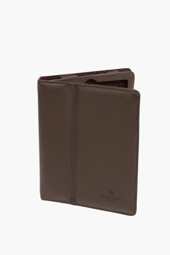 Corneliani Textured Leather Bifold Tablet Case In Brown