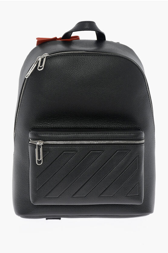 Off-white Diagonal Leather Backpack In Black
