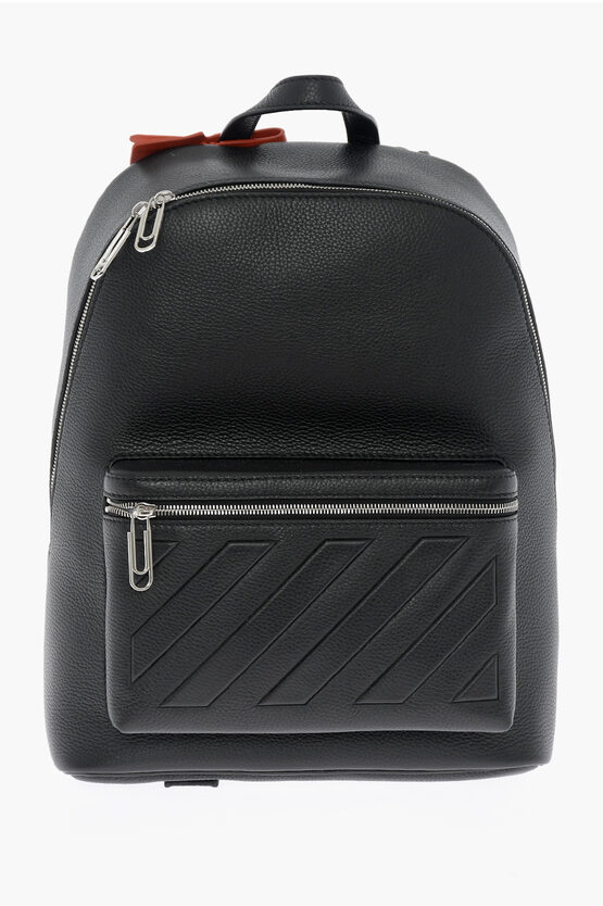 Shop Off-white Textured Leather Binder Backpack With Diagonal Stripe Motif