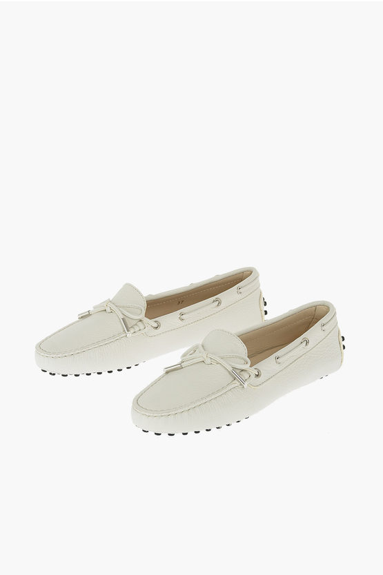 Shop Tod's Textured Leather Boat Loafers With Bow
