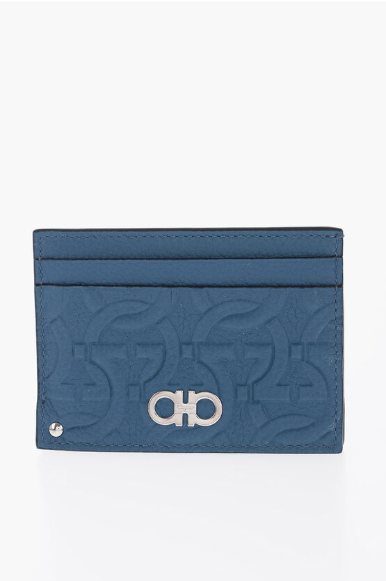 Shop Ferragamo Textured Leather Card Holder With Embossed Logo