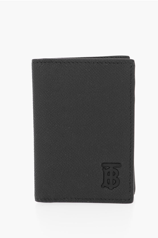 Shop Burberry Textured Leather Card Holder With Ton Sur Ton Logo