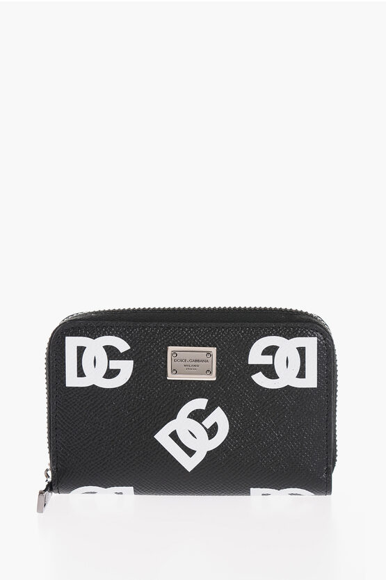 Dolce & Gabbana Textured Leather Card Holder With Zip Closure And Contrastin In Black