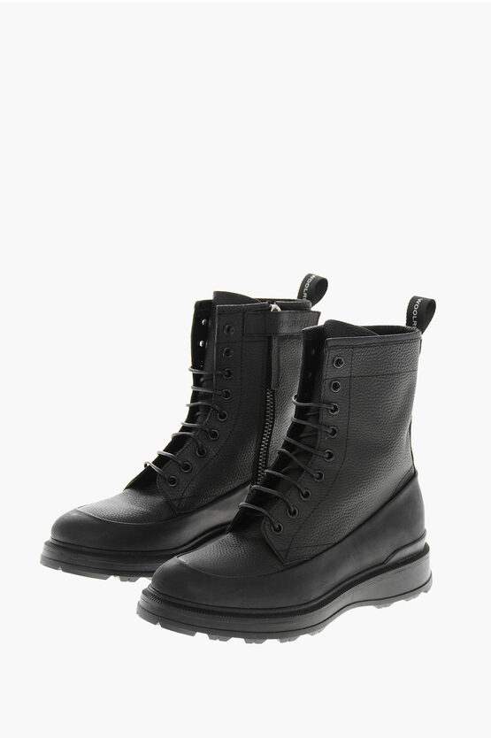 Woolrich Textured Leather City Combat Booties With Inner Zip In Blue