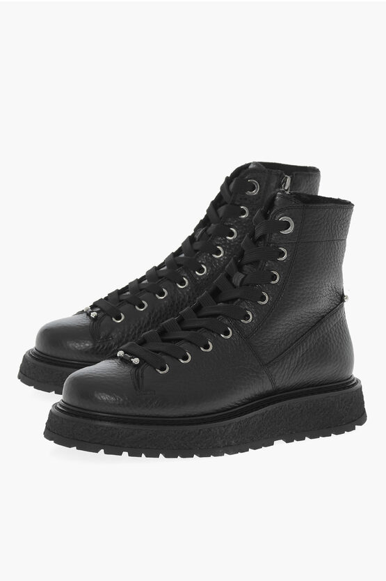 Shop Neil Barrett Textured Leather Combat Boots With Side Zip