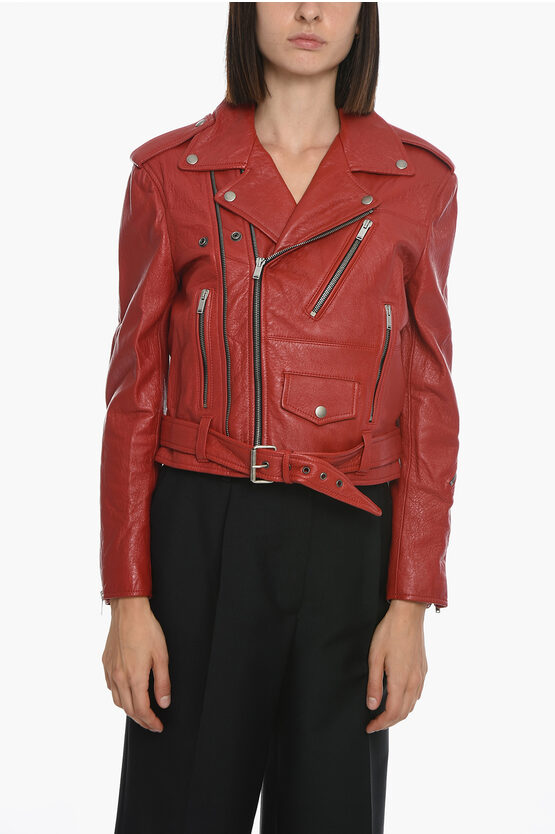 Saint Laurent Textured Leather Cropped Biker Jacket women - Glamood Outlet