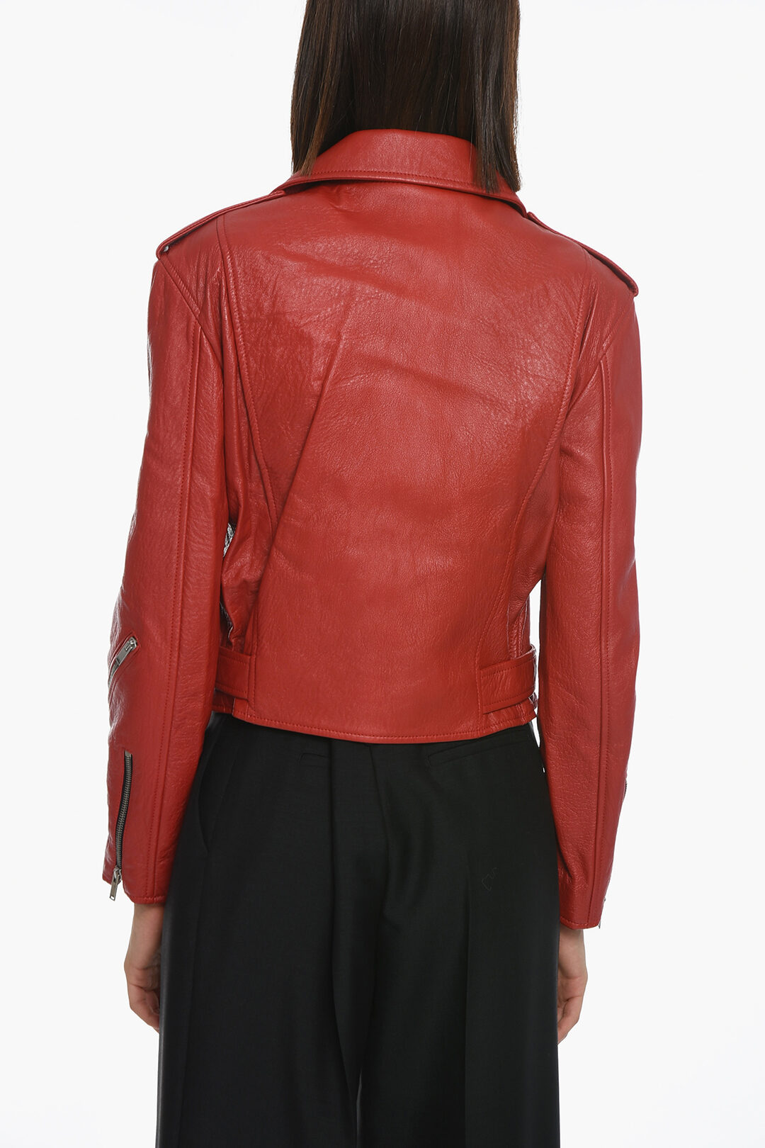 Saint Laurent Textured Leather Cropped Biker Jacket women Saint Laurent Textured Leather Cropped Biker Jacket women