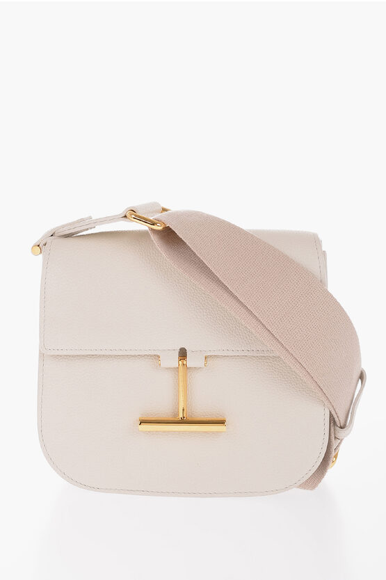 Tom Ford Textured Leather Crossbody Bag With Golden Detail In White