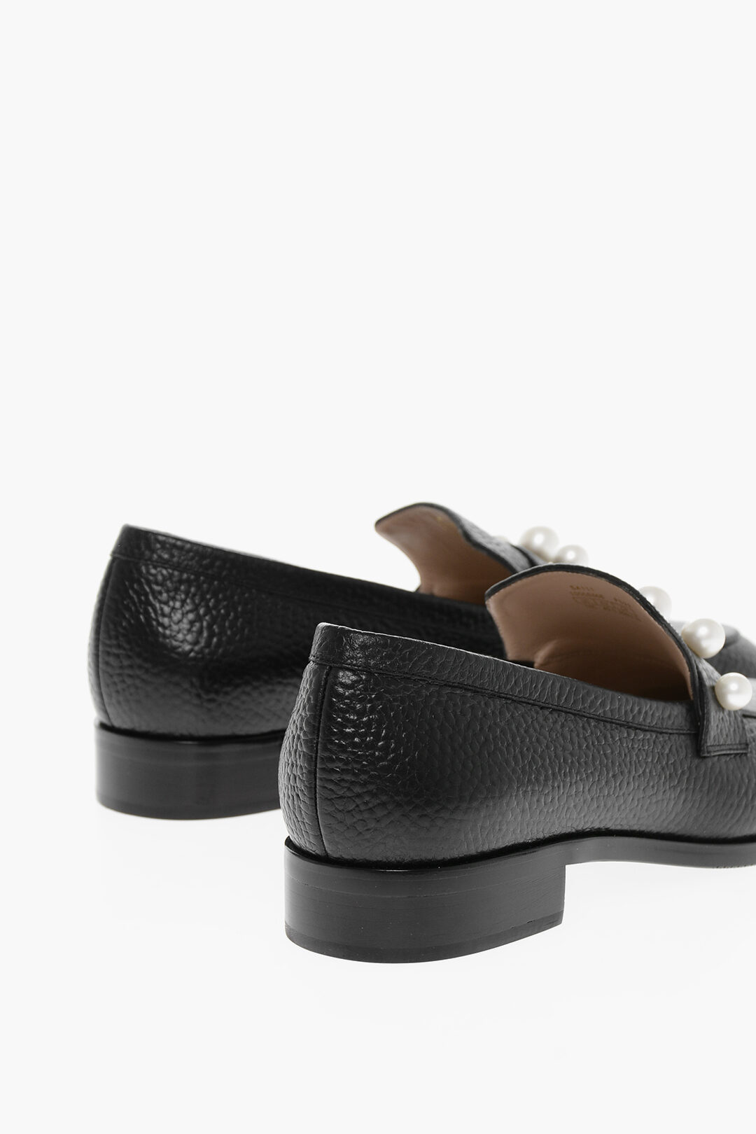 Stuart Weitzman Textured Leather GOLDIE Loafers with Pearl