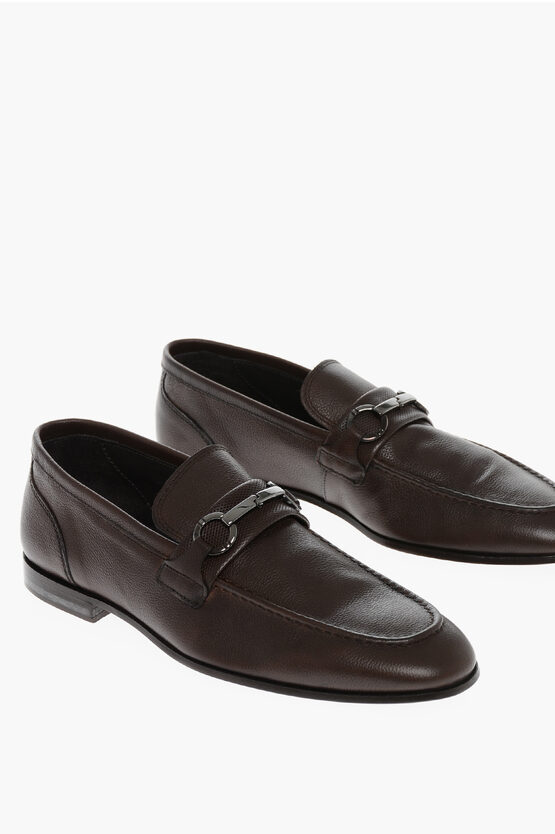 Corneliani Textured Leather Loafers With Clamp In Black