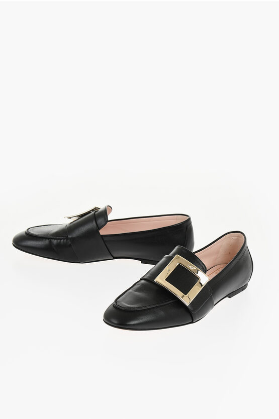 Roger Vivier Textured Leather Loafers With Iconic Buckle In Black