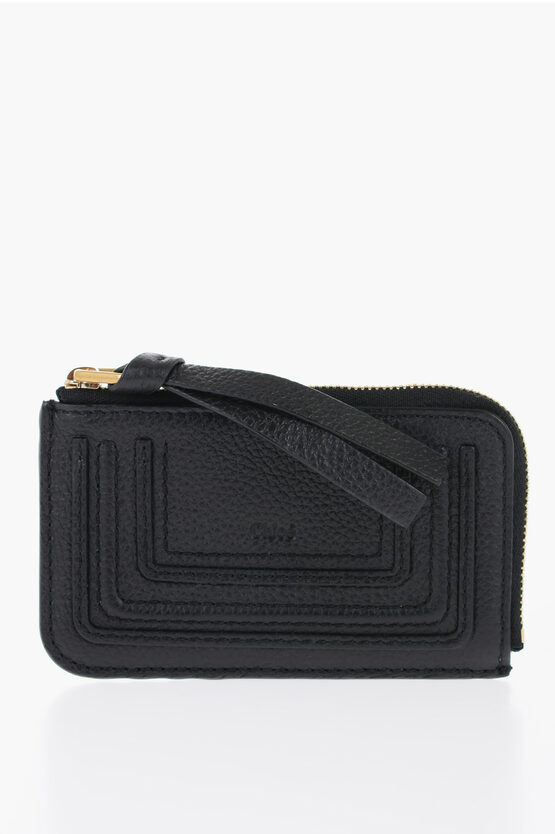Chloé Textured Leather Marcie Card Holder With Golden-closure In Black