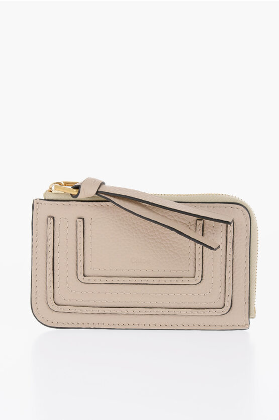 Chloé Textured Leather Marcie Card Holder With Golden-closure In Neutral