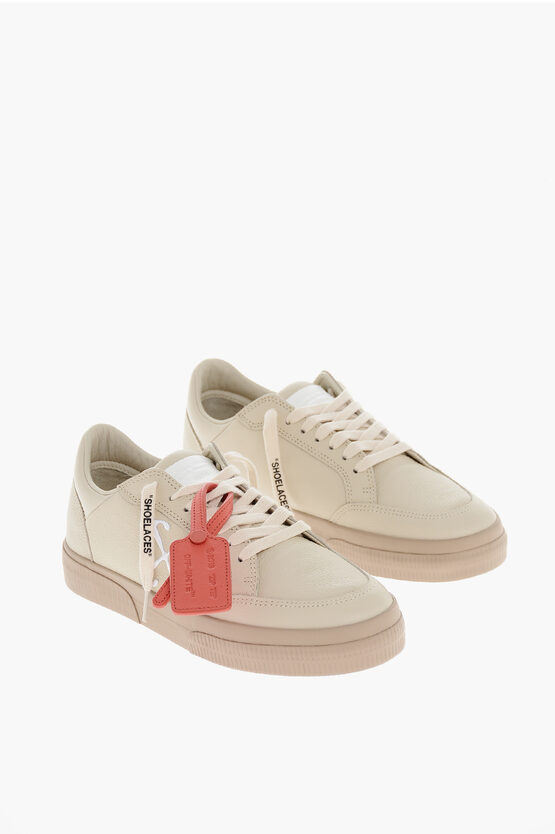 Off-white Textured Leather New Vulcanized Low-top Sneakers In Gold