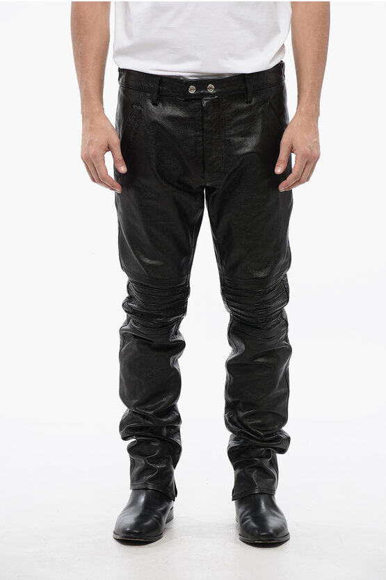 Dsquared2 Textured Leather Pants With Biker Details