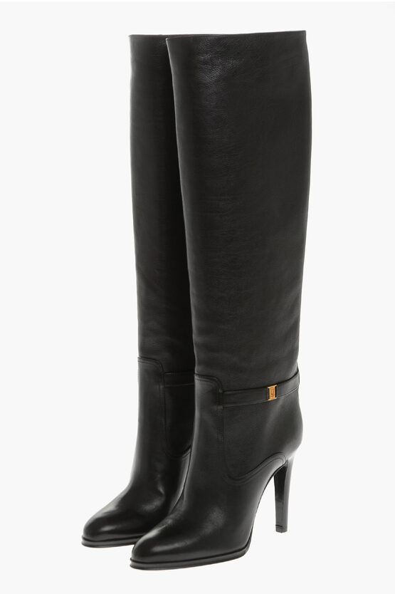 Saint Laurent Textured Leather Pull-on Boots With Ankle Strap 11cm