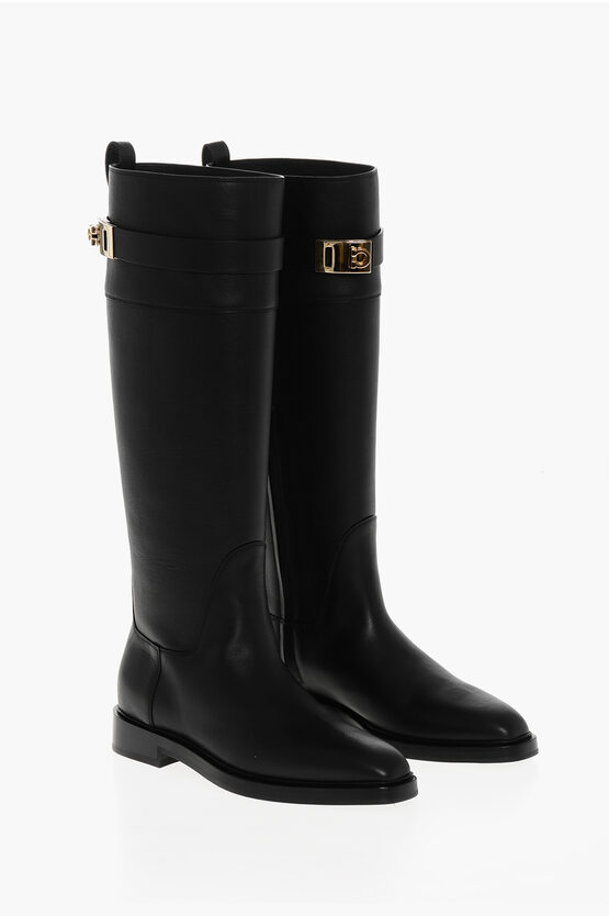Ferragamo Textured Leather Roly Under The Knee Boots In Black