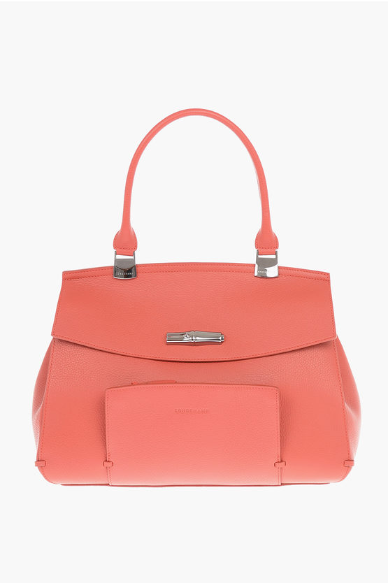 Longchamp Textured Leather Roseau Top Handle Bag In Pink
