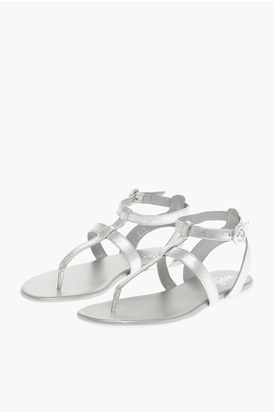 Hogan Textured Leather Thong Ankle Strap Sandals