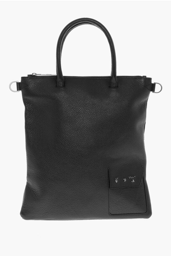 Shop Off-white Textured Leather Tote Bag With Removable Shoulder Strap