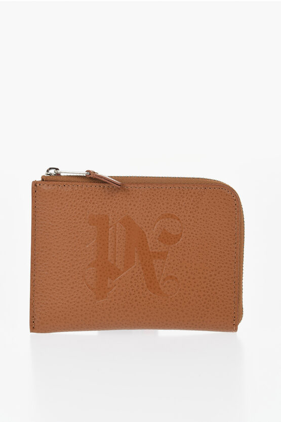 Palm Angels Textured Leather Wallet With Zip Closure